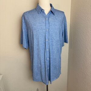 Buttercloth Shirt Mens 2XL Slim Fit Blue Button Up Short Sleeve Regular Cotton